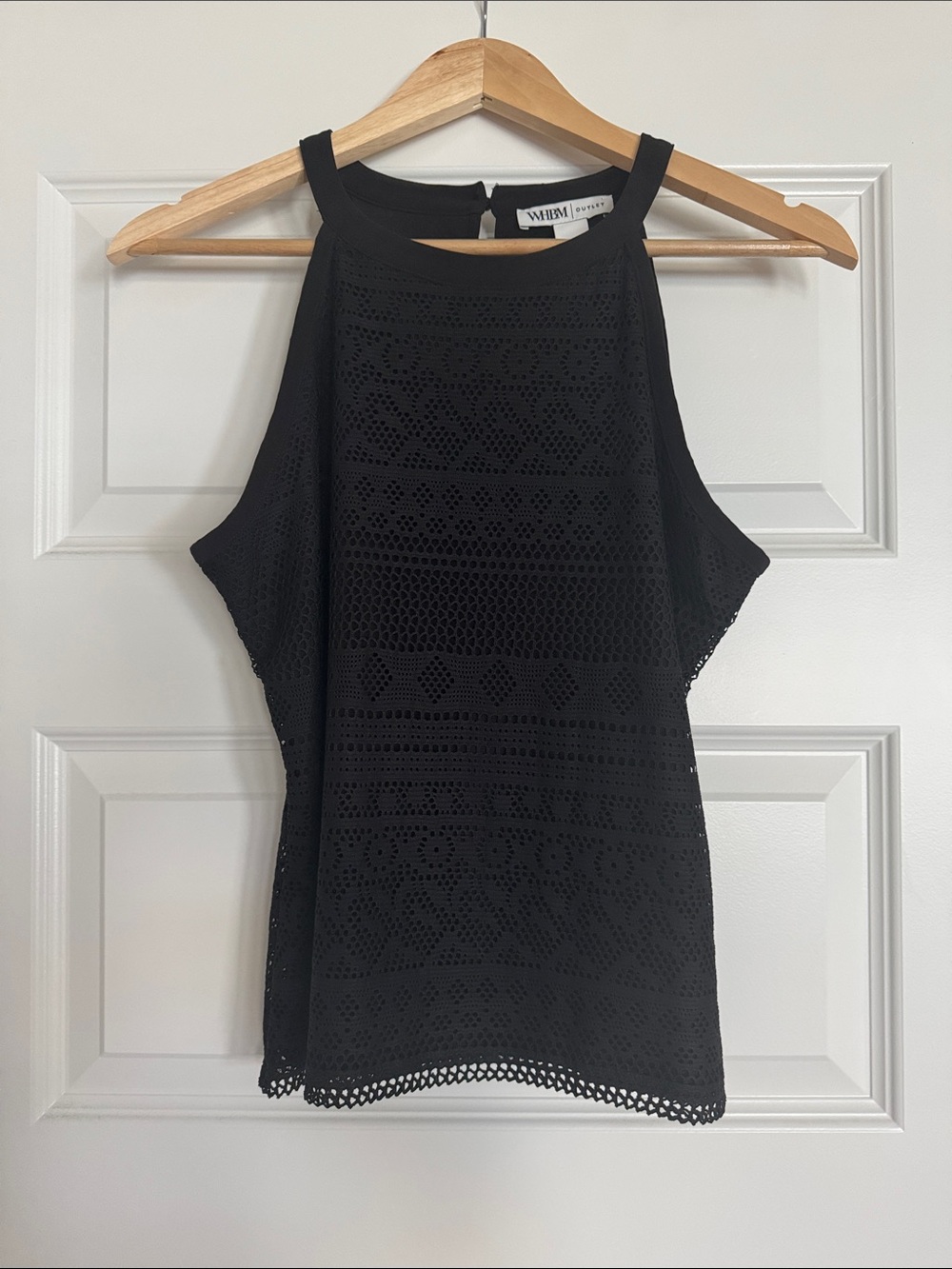 White House Black Market Black Crochet Halter Shell